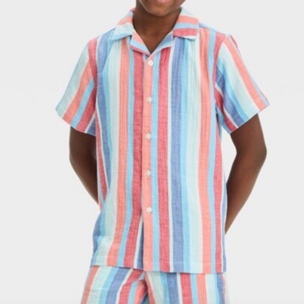 Cat & Jack Kids Striped Cotton Button Down - NWT Red White & Blue